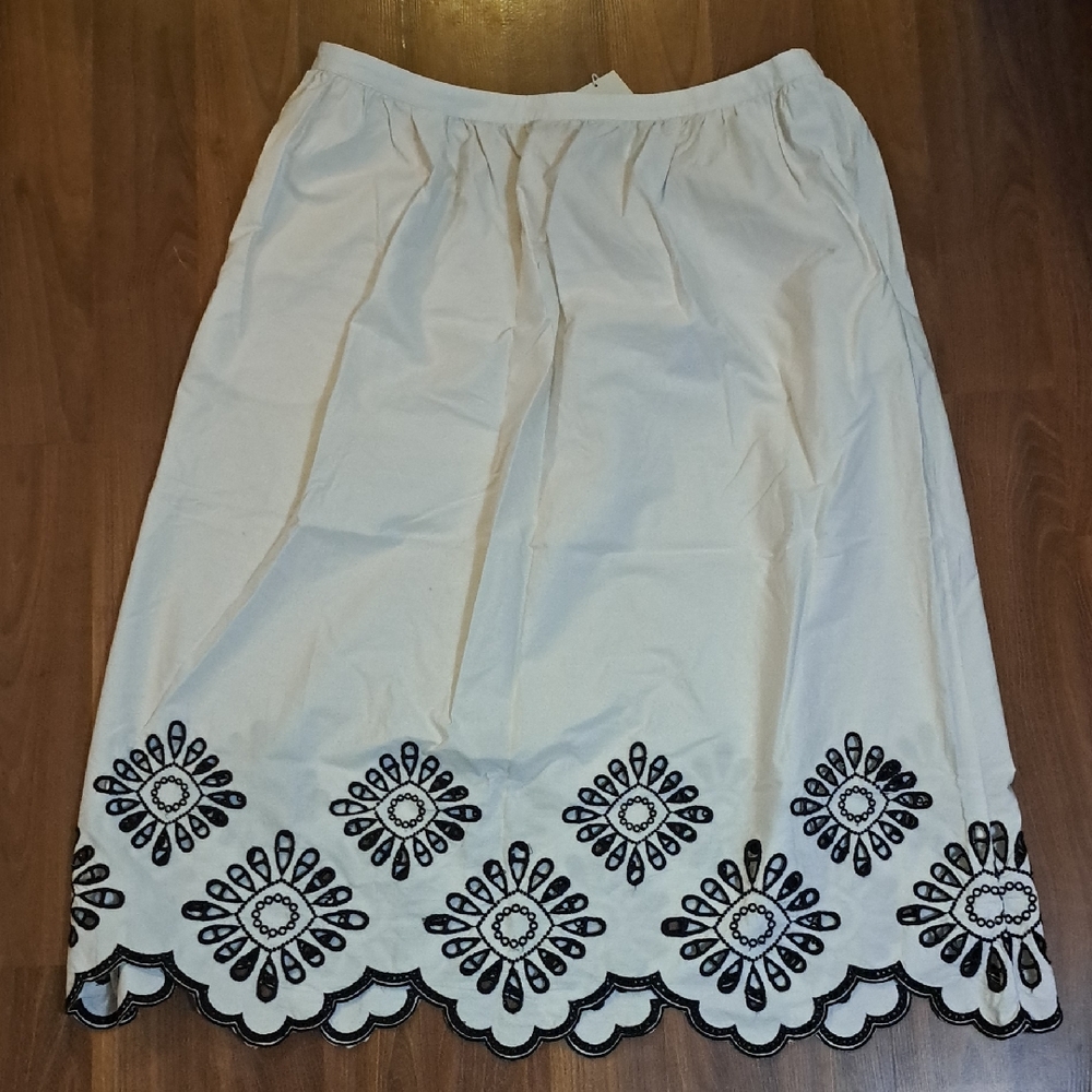 Universal Thread Cream and Black Embroidered Midi Skirt